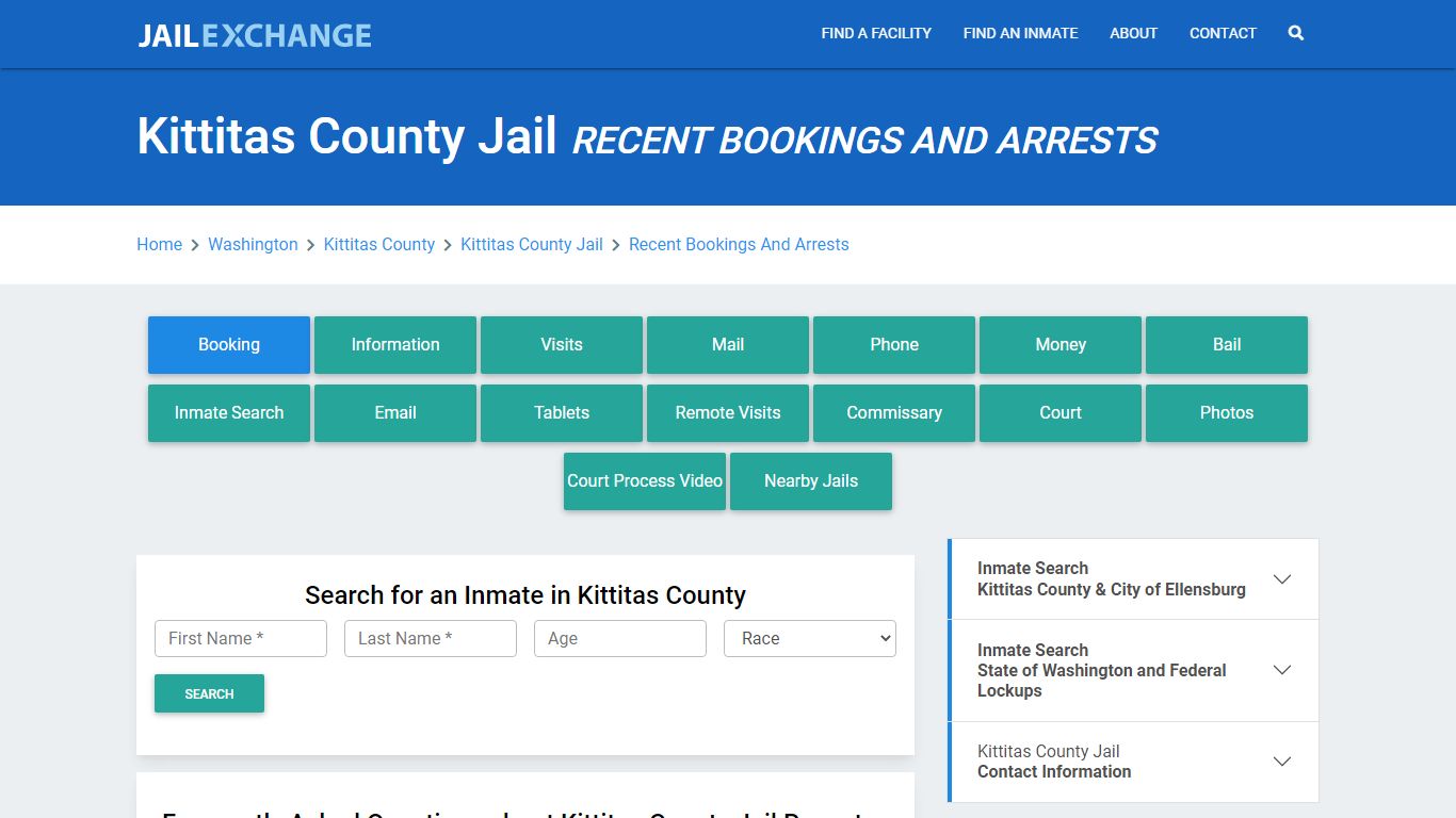 Kittitas County Jail Recent Bookings And Arrests - Jail Exchange